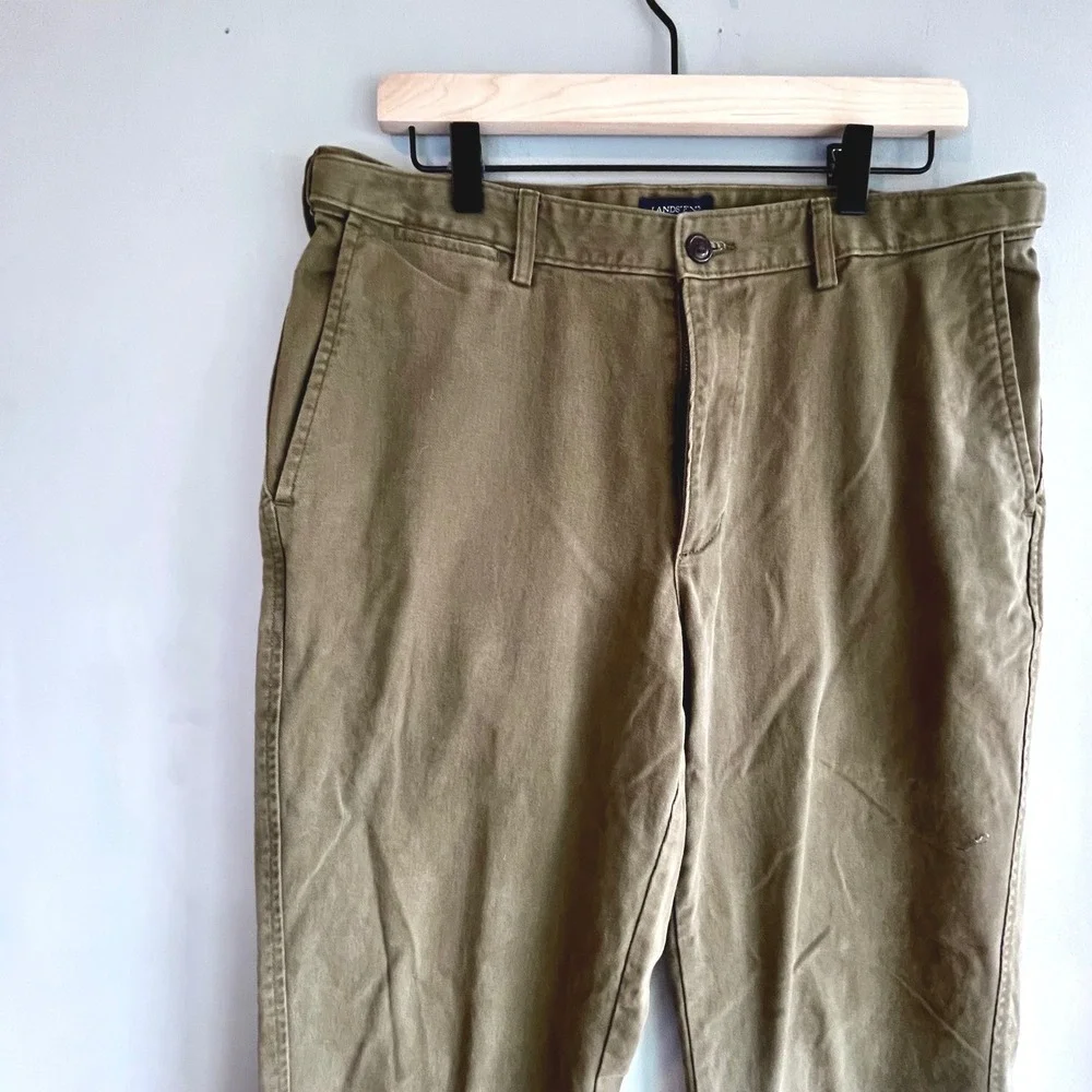 Lands' End Traditional Fit Olive Green Chino Pants Casual Trousers 100 % Cotton - Picture 4 of 14